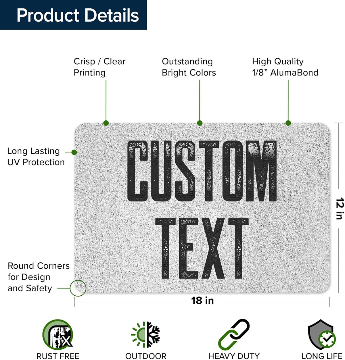 Custom Sign, Custom Street Sign, 11 Font Colors, 13 Font Styles, 4 Hole Options, 22 Sizes, 12x18