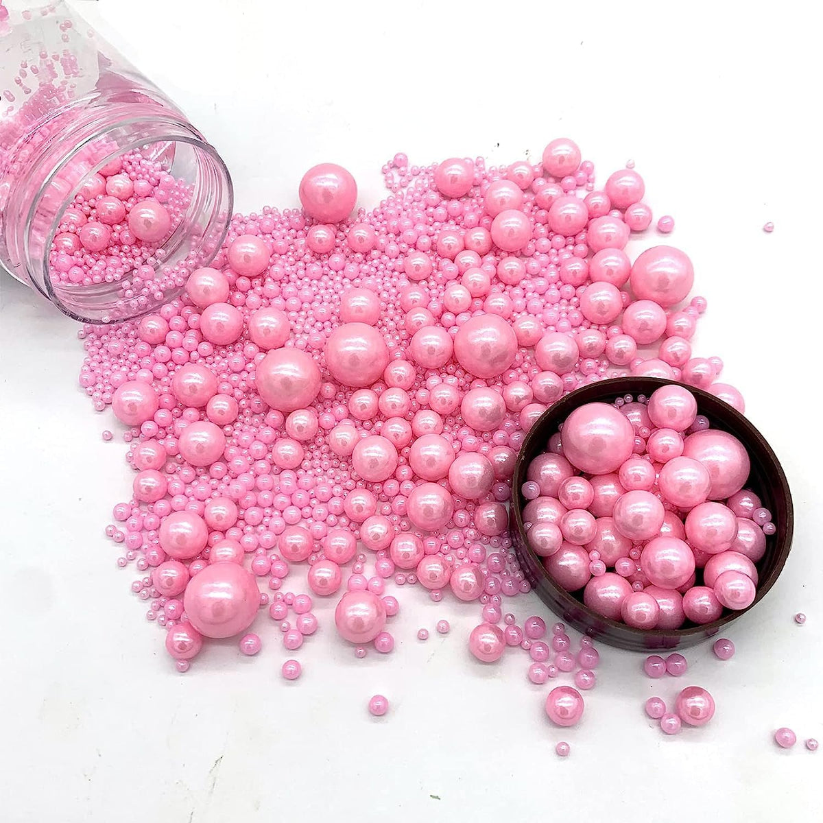 Weraru Edible Pink Pearl Sugar Sprinkles Candy Mixing Size Baking Edible Cake Decorations Cupcake