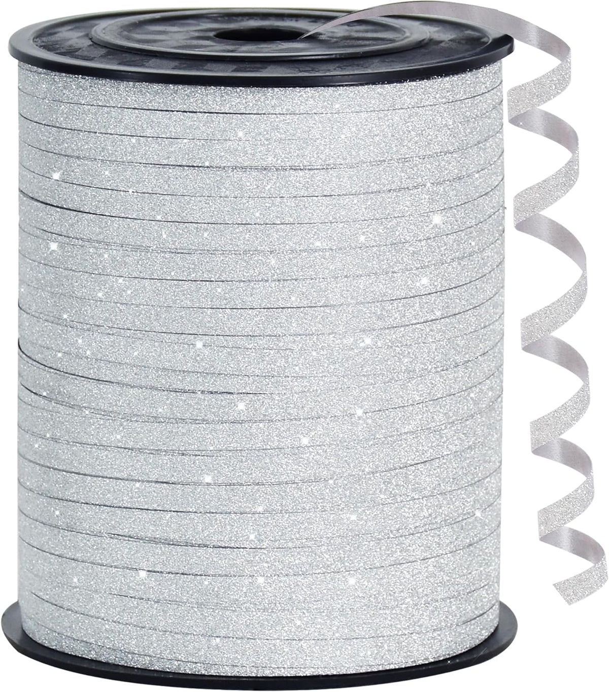 BEISHIDA 500 Yards White Glitter Ribbon Curling Crimped, Glitter Ribbon Balloon String Shiny for