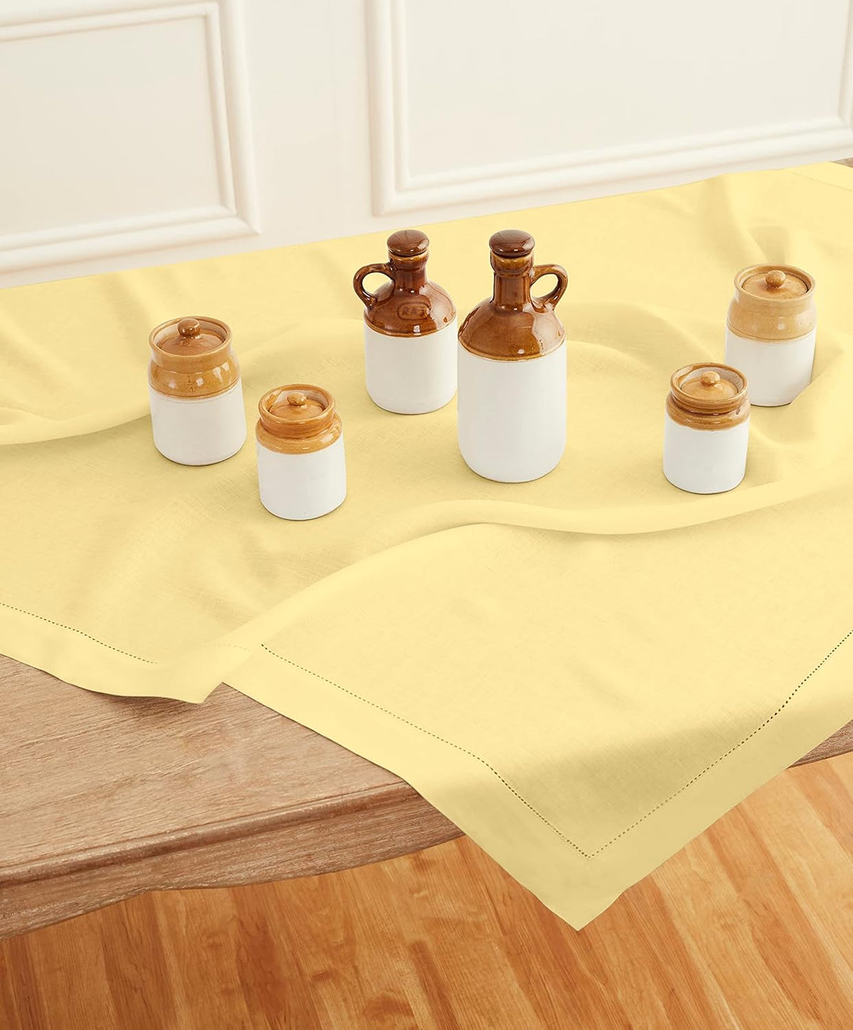 Solino Home Square Linen Tablecloth 52 x 52 Inch - 100% Pure Linen Yellow Table Throw - Classic