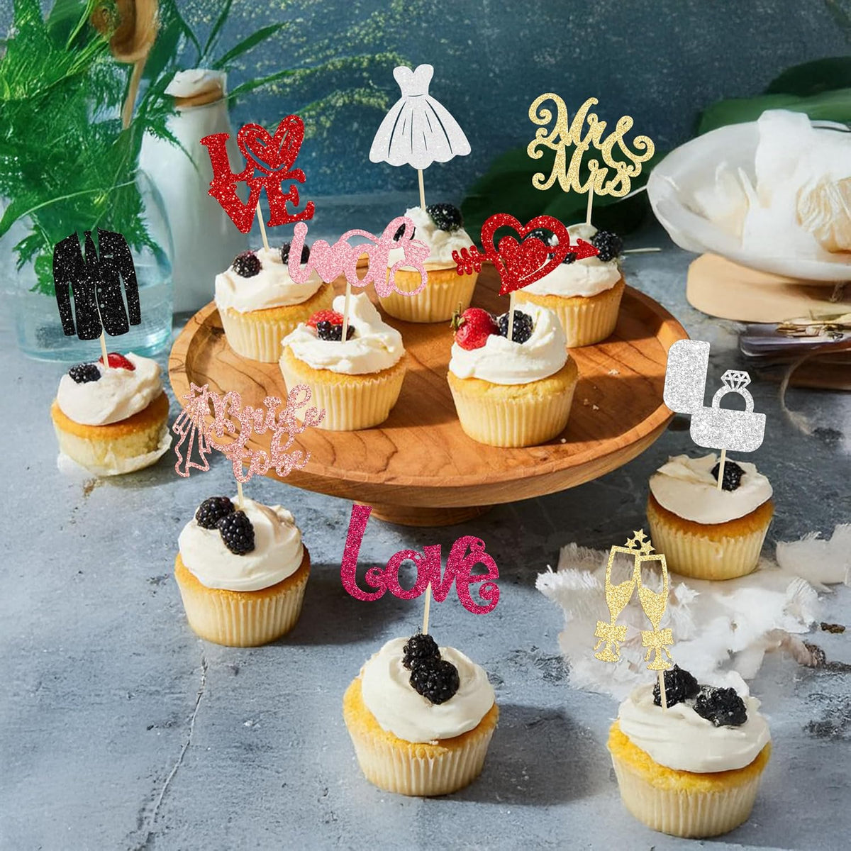 Ephlyn 30Pcs Bride to be Cupcake Toppers Glitter Wedding Cake Topper Decorations I Do Love Heart
