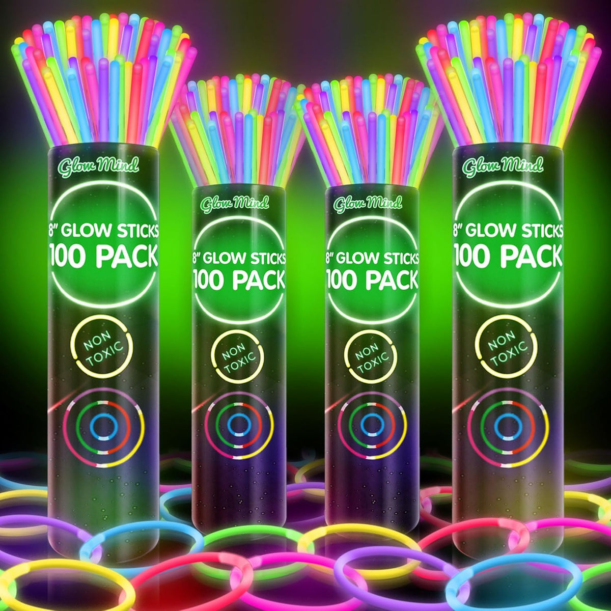 400 Ultra Bright Glow Sticks Bulk - Halloween Glow in the Dark Party Supplies Pack - 8" Glowsticks