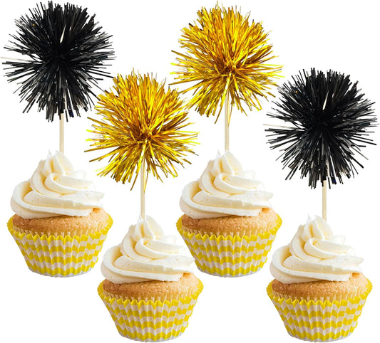 Gyufise 30Pcs Foil Firework Cupcake Toppers Sparkle Tinsel Cake Toppers Tinsel Drink Cake