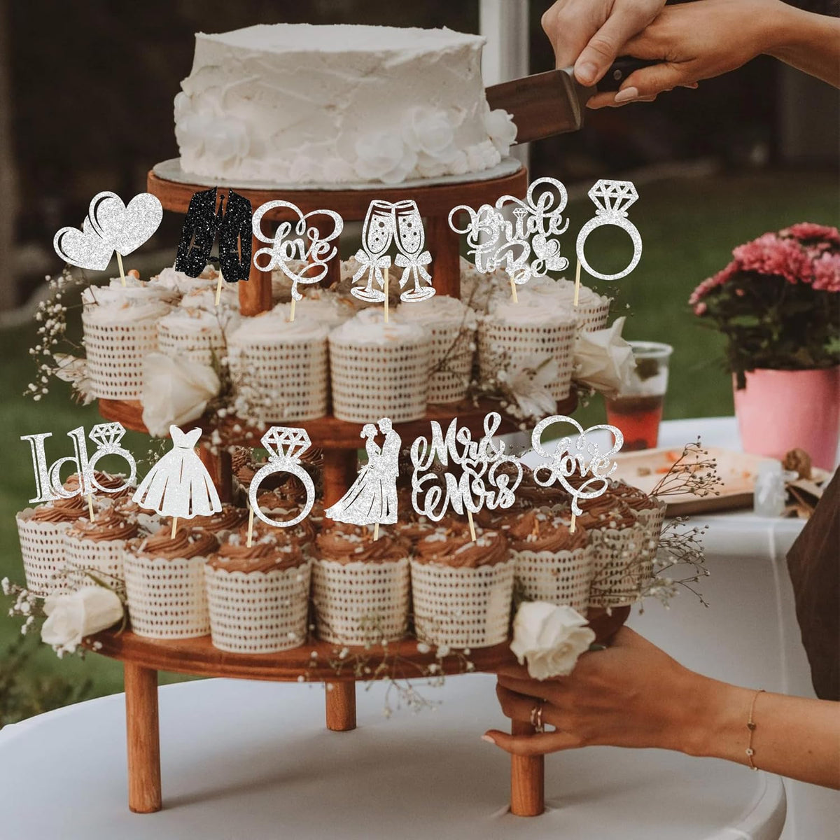 Gyufise 30Pcs Bride to Be Cupcake Toppers Glitter Diamond Ring I Do Love Cupcake Picks Miss to Mrs