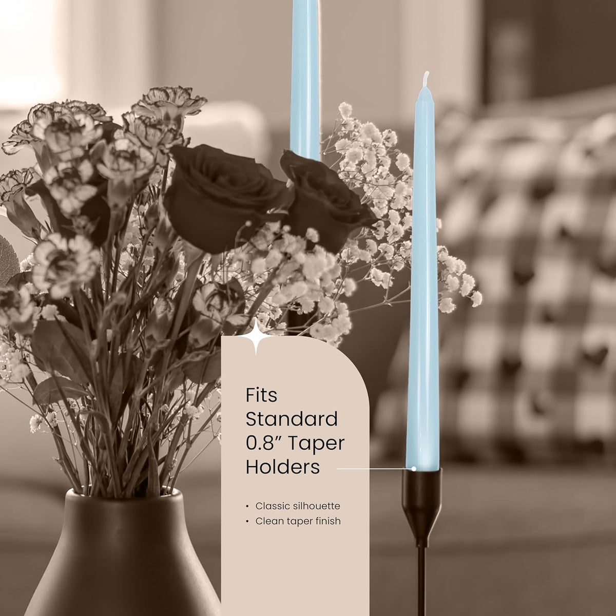 Leor & Lair Light Blue Taper Candles - 4 Pack 10" Light Blue Candlesticks - Unscented Candle Sticks