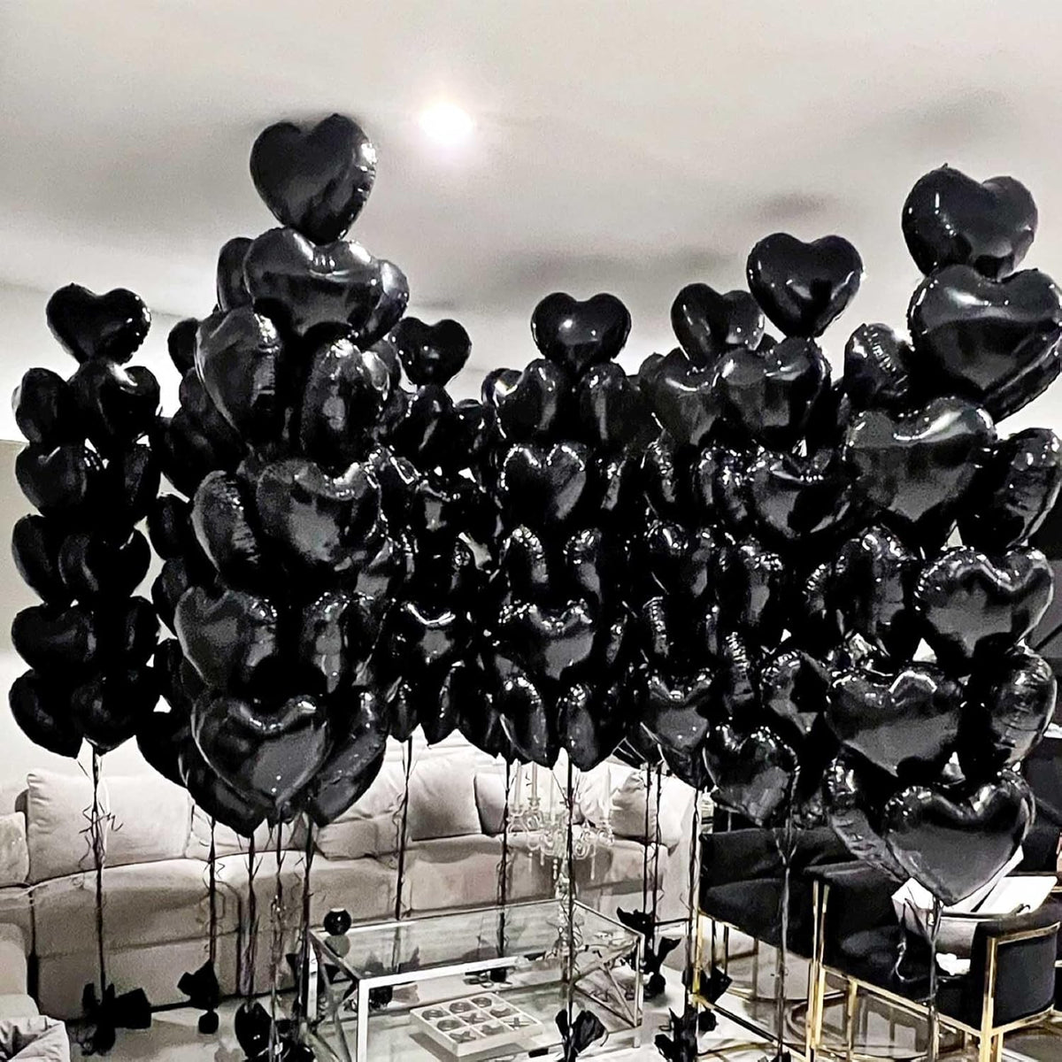 Black Heart Balloons, 18 Inch Black Helium Heart Balloons, 12Pcs Large Black Heart Shape Mylar