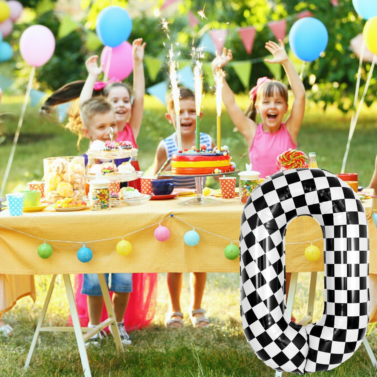 40 Inch Checkered Number Balloon - Race Flag Pattern Big Helium Balloon for Birthday Party
