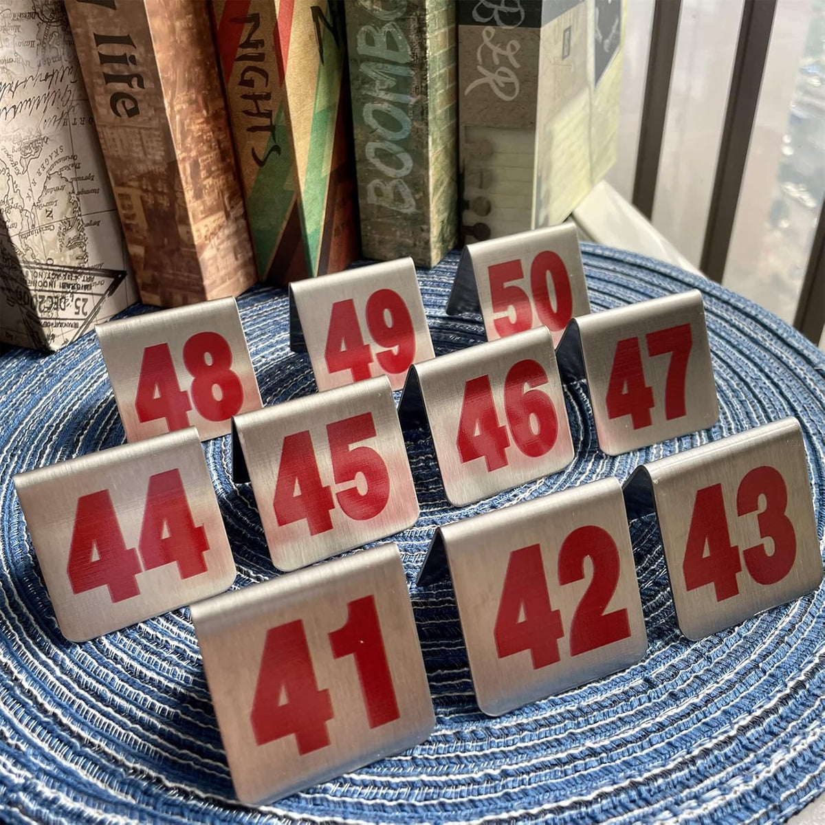 10 Pcs Metal Place Cards Stackable Tent Style Table Numbers，Place Card Holders for Celebration