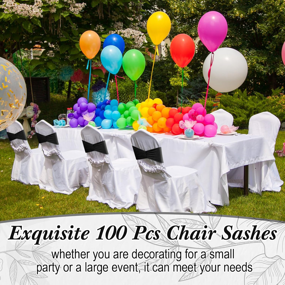 Moukeren 100 Pcs Spandex Chair Sashes Bows Bands Slider Sashes for Chair Covers Elastic Bands Ties