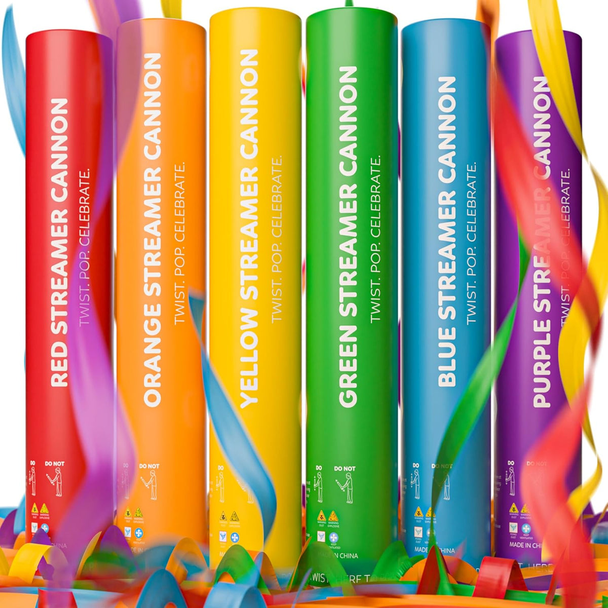6 Pack Streamer Cannon Confetti Poppers | Biodegradable Rainbow Pack | TUR Party Supplies |