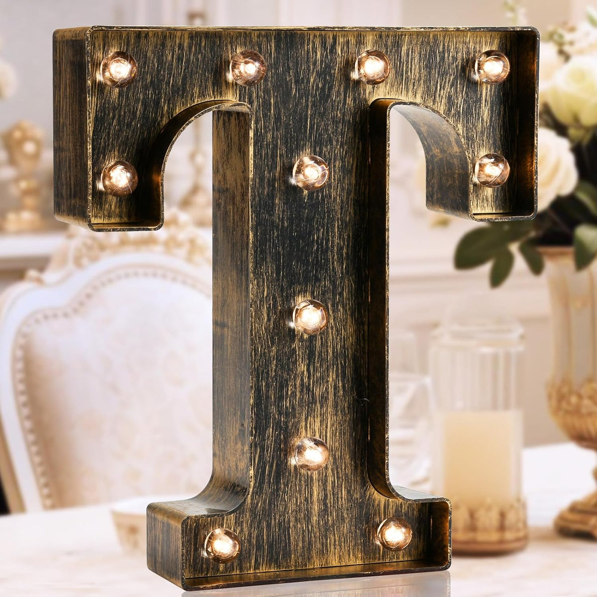 OYCBUZO Golden Black Led Marquee Letter - Industrial, Vintage Style Light Up Alphabet Letter Sign