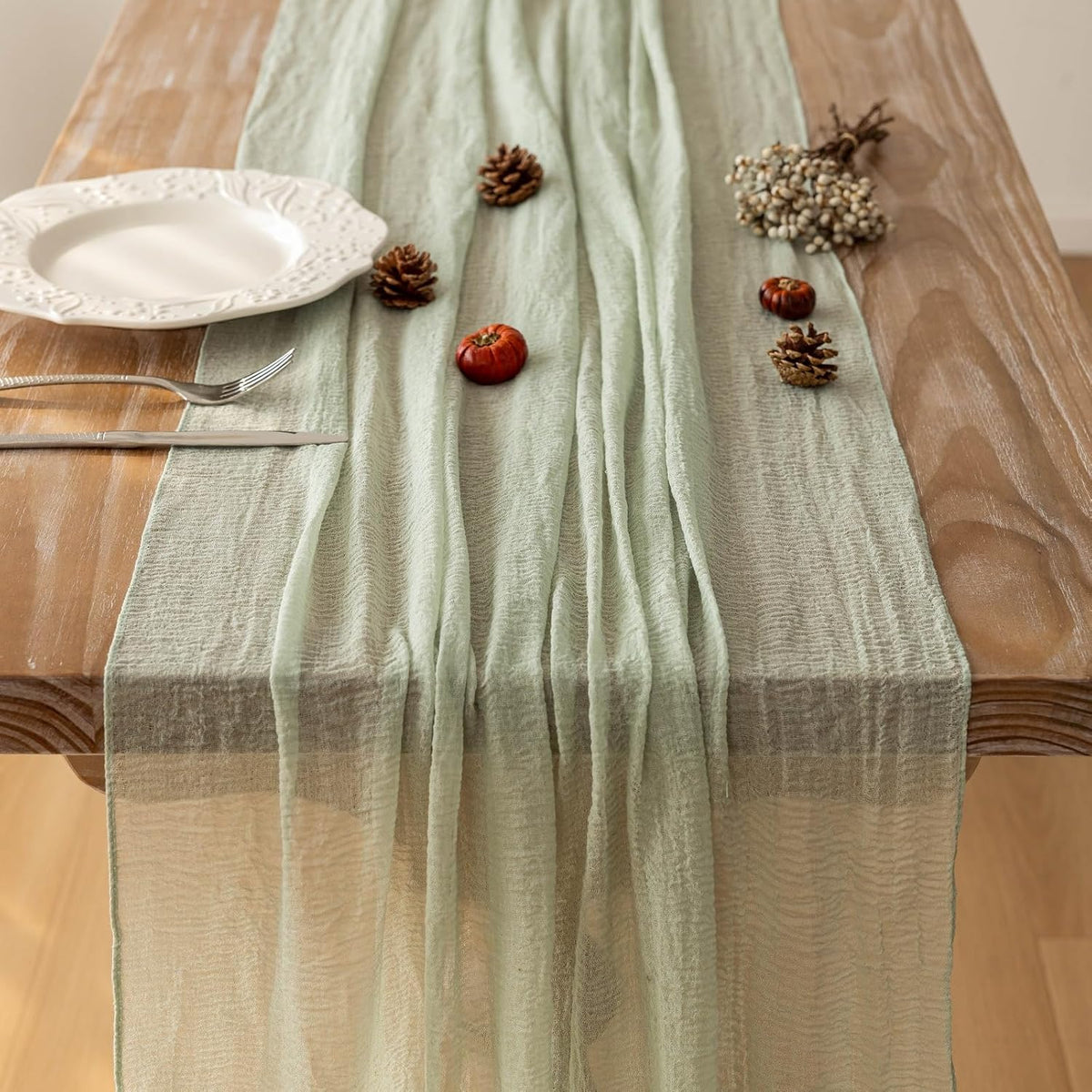 6pcs Cheesecloth Table Runner Sage Green Gauze 120 Inch 10 FT Rustic Boho Cheese Cloth Runner for