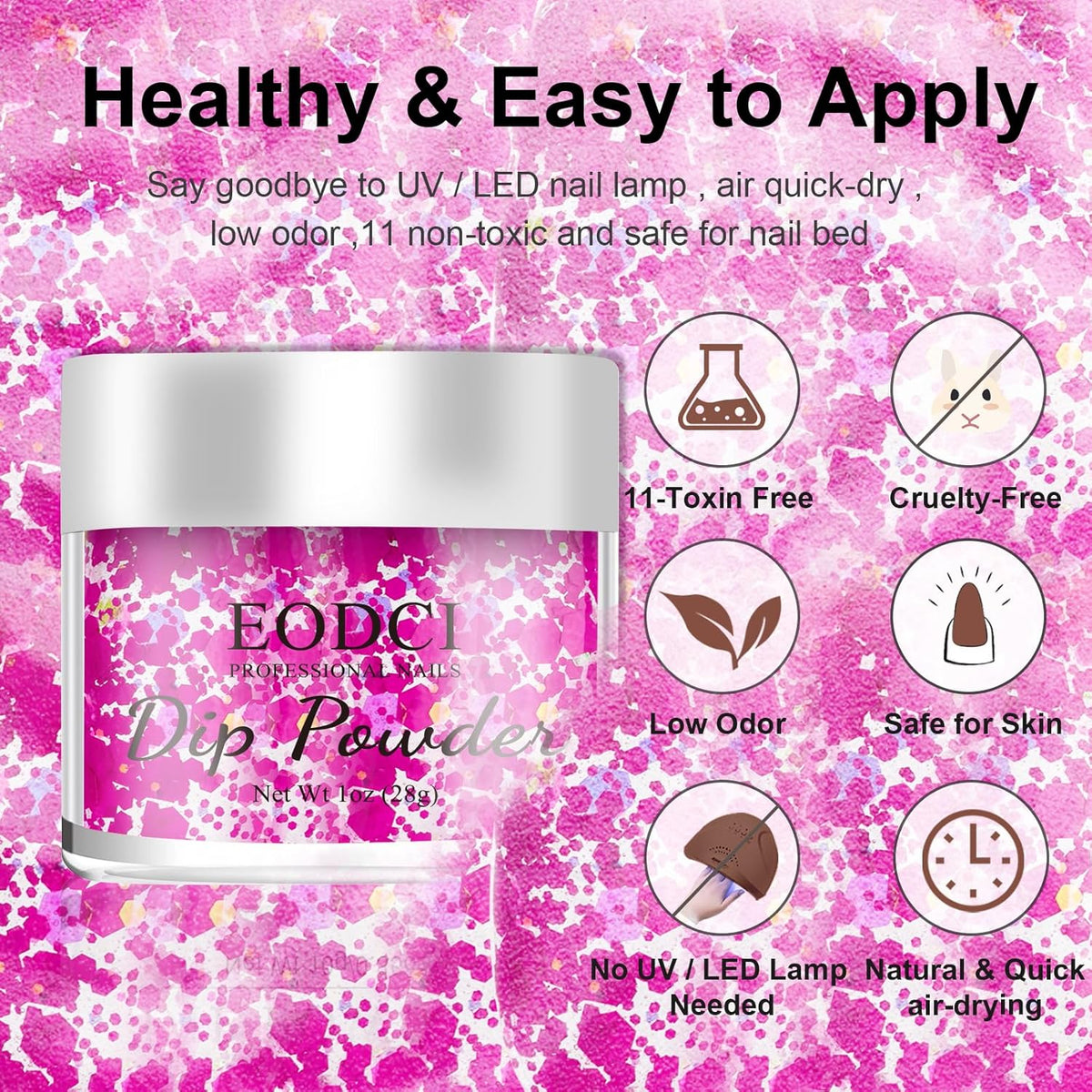 1 Oz Glitter Purple Nail Dip Powder, Odor-Free and Long-Lasting, No Needed Nail Lamp Curing