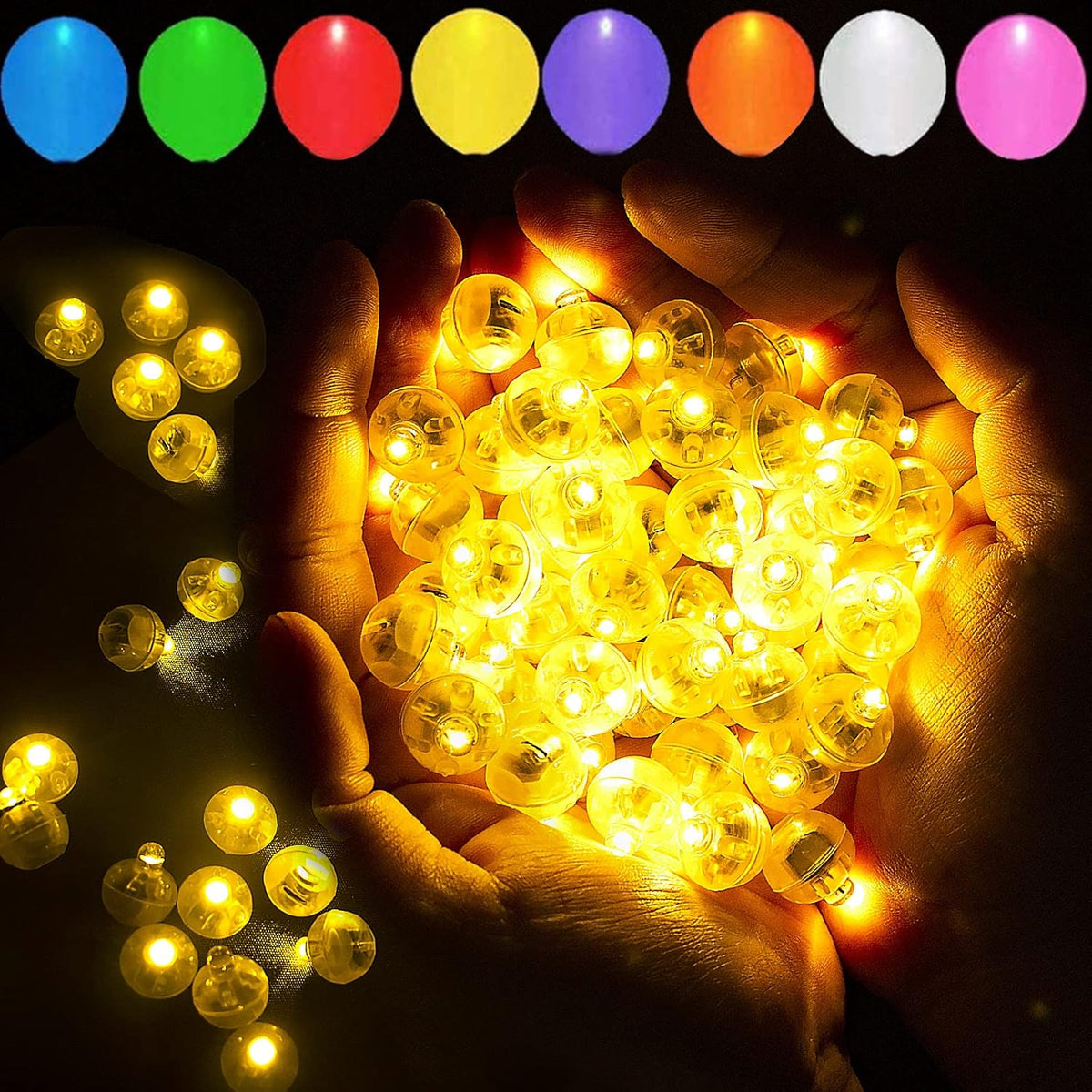 50pcs LED Yellow Balloon Light Mini Tiny LED Light, Small Round Led Ball Lamp for Paper Lantern
