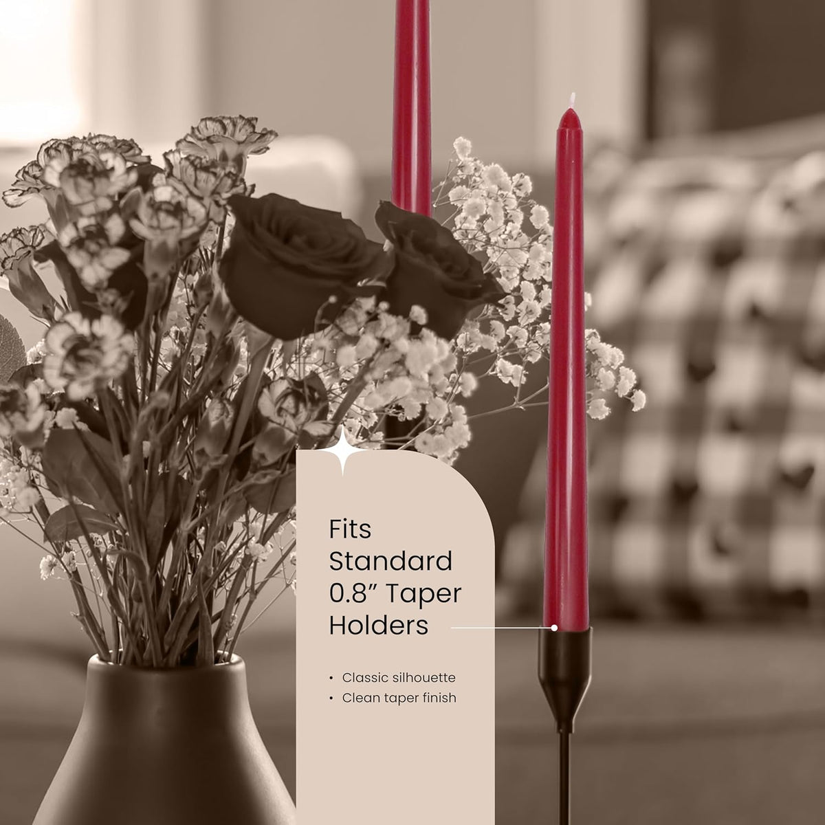 Leor & Lair Red Taper Candles for Christmas - 4 Pack 10" Dark Red Candlesticks - Unscented Long
