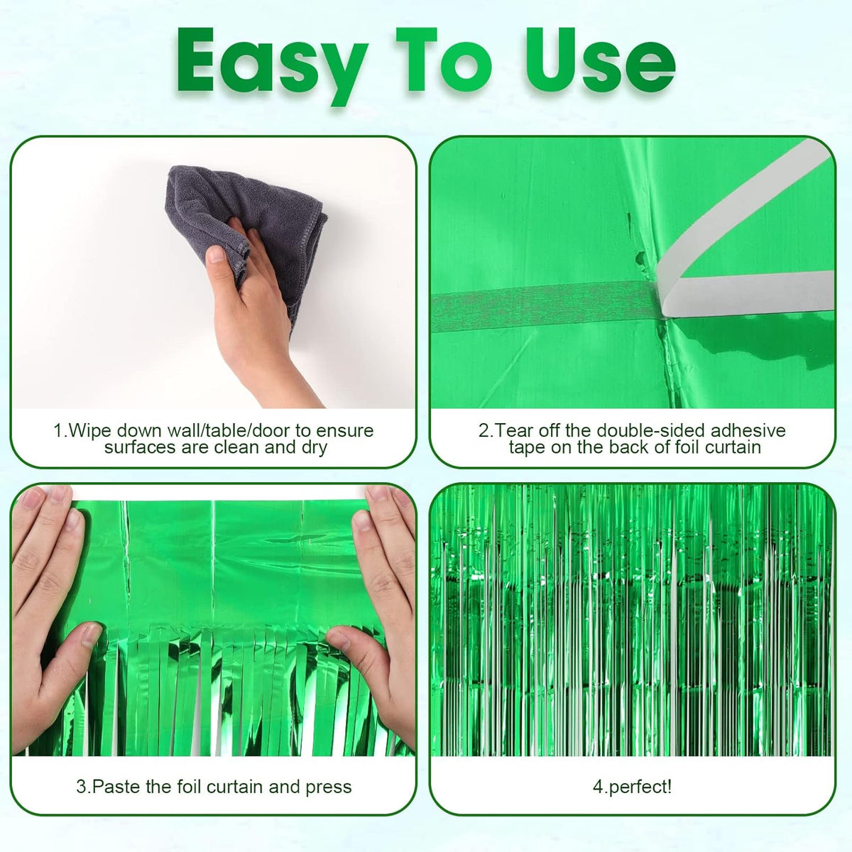 2 Pack Green Foil Fringe Backdrop Curtains, Tinsel Streamers Birthday Party Decorations, Fringe