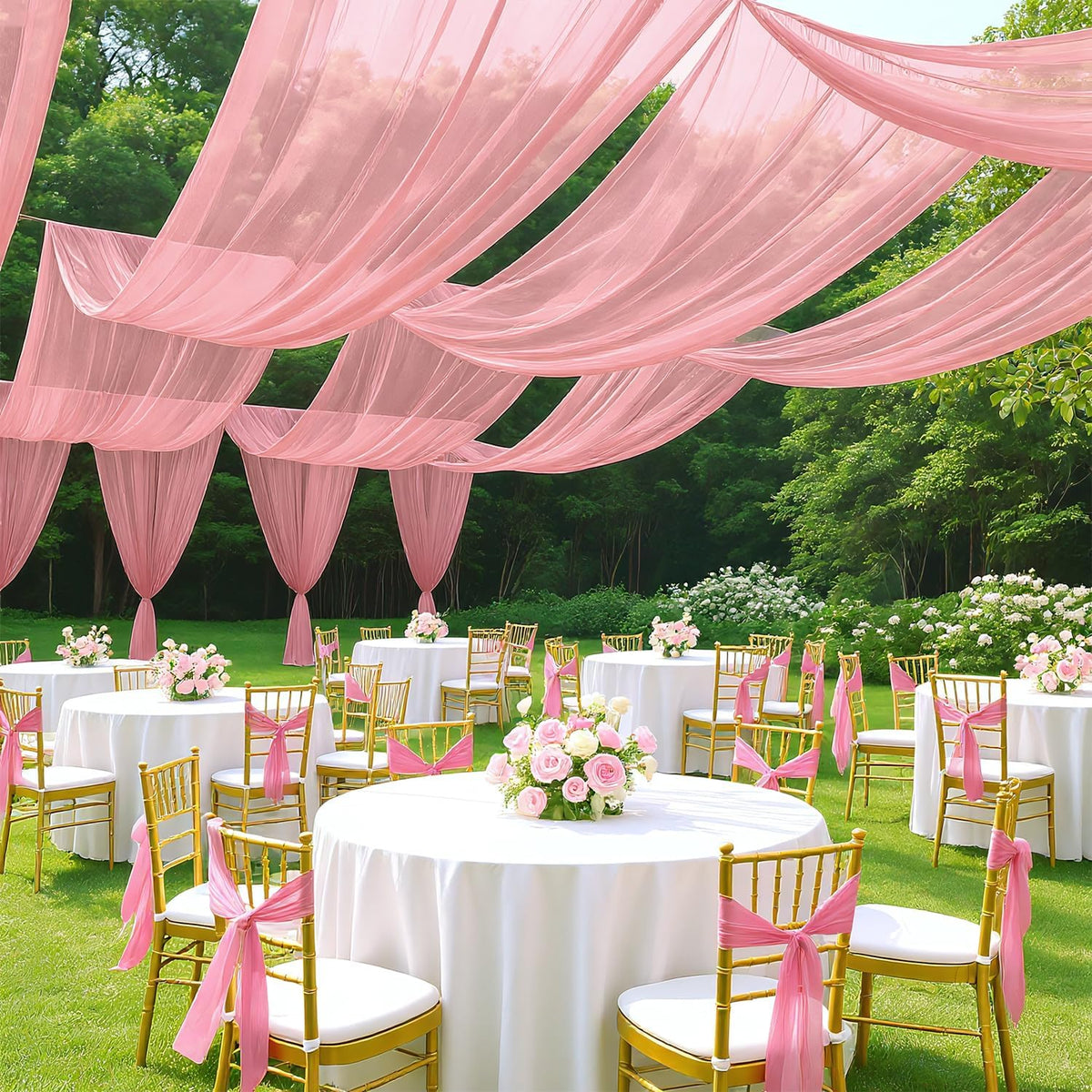 FUHSY Wedding Ceiling Drapes Sheer Fabric for Draping 2 Panels 5x20 FT Dusty Rose Backdrop Curtains