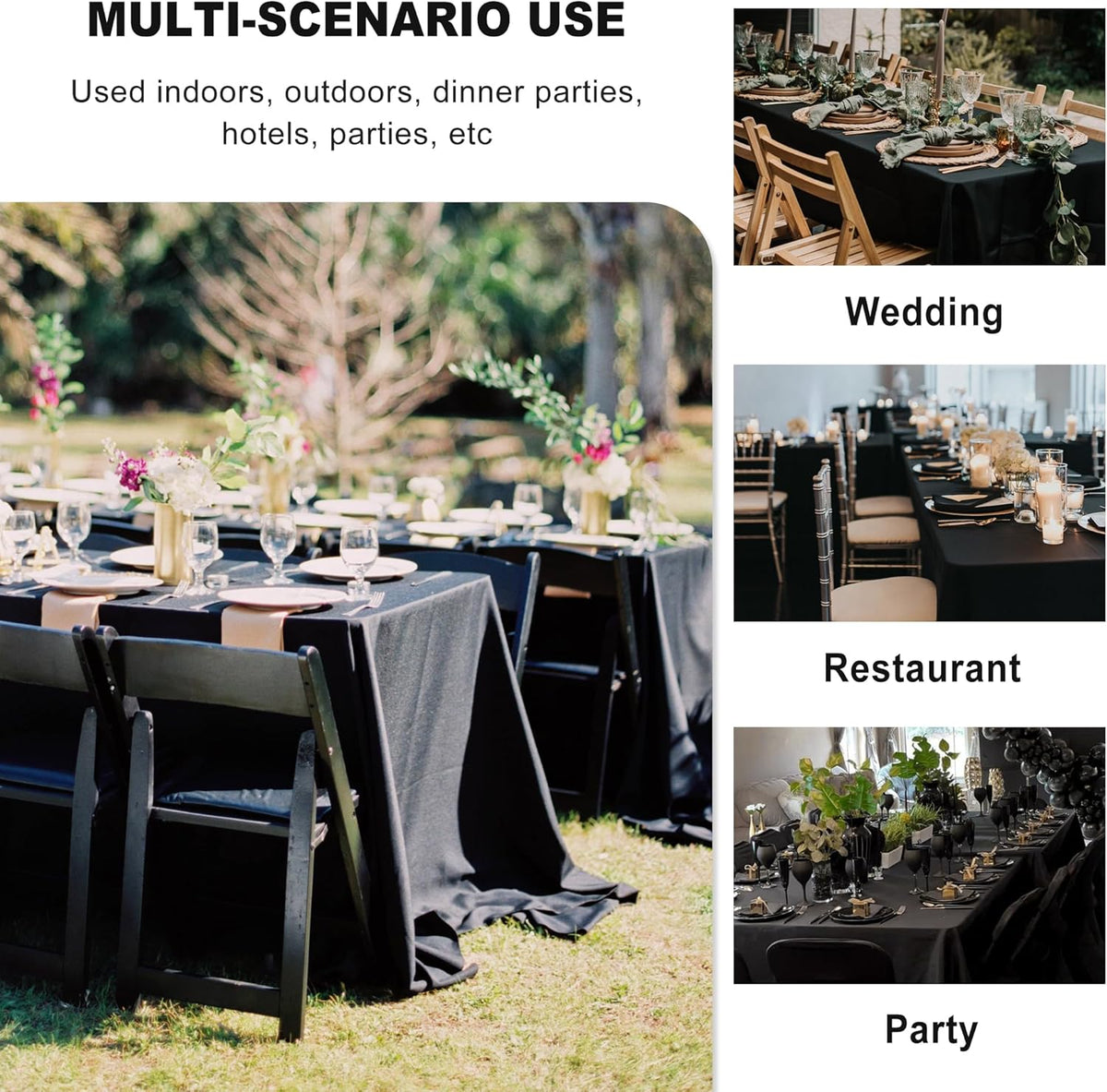 sancua 8 Pack Black Tablecloth 90 x 132 Inch - Rectangle Table Cloth for 6 Feet Tables Stain and