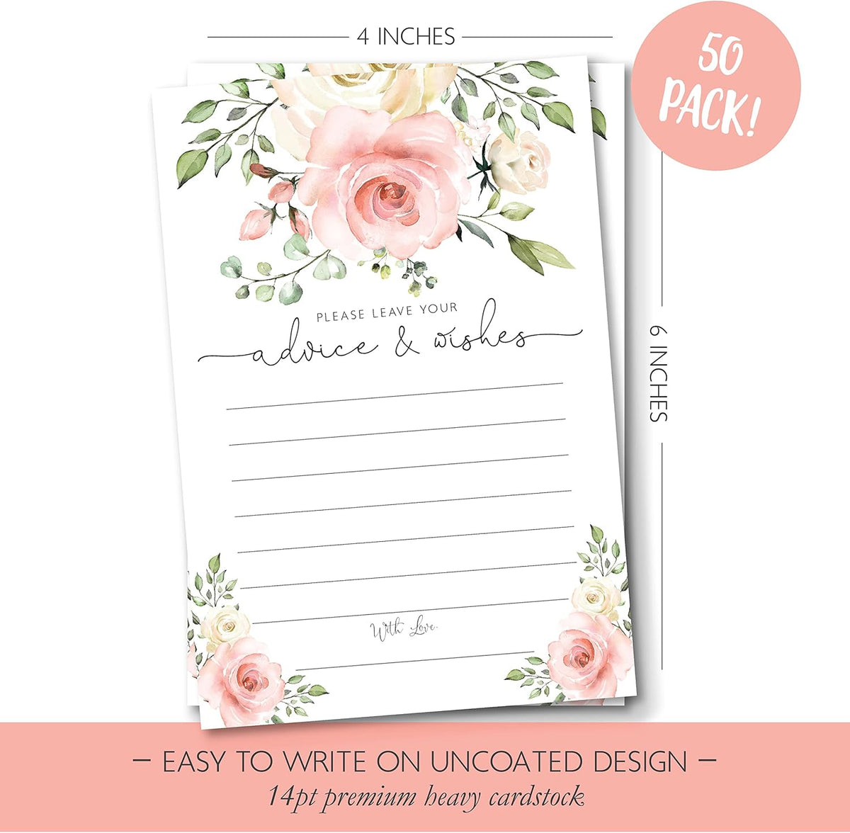Your Main Event Prints Blush Floral Advice and Wishes Cards for the Bride and Groom - Perfect for