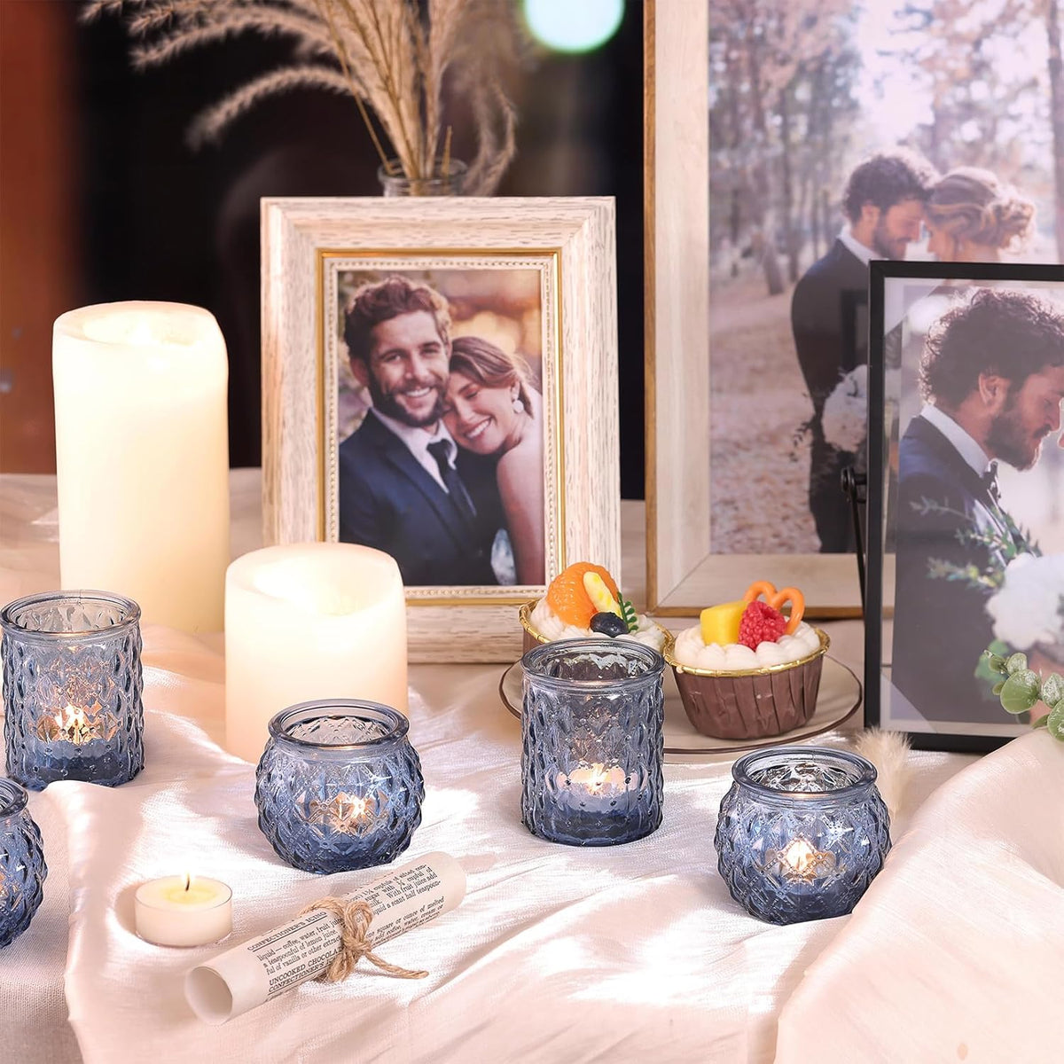 12pcs Assorted Blue Votive Candle Holders, Tea Lights Candle Holder for Wedding Decor, Blue Candle