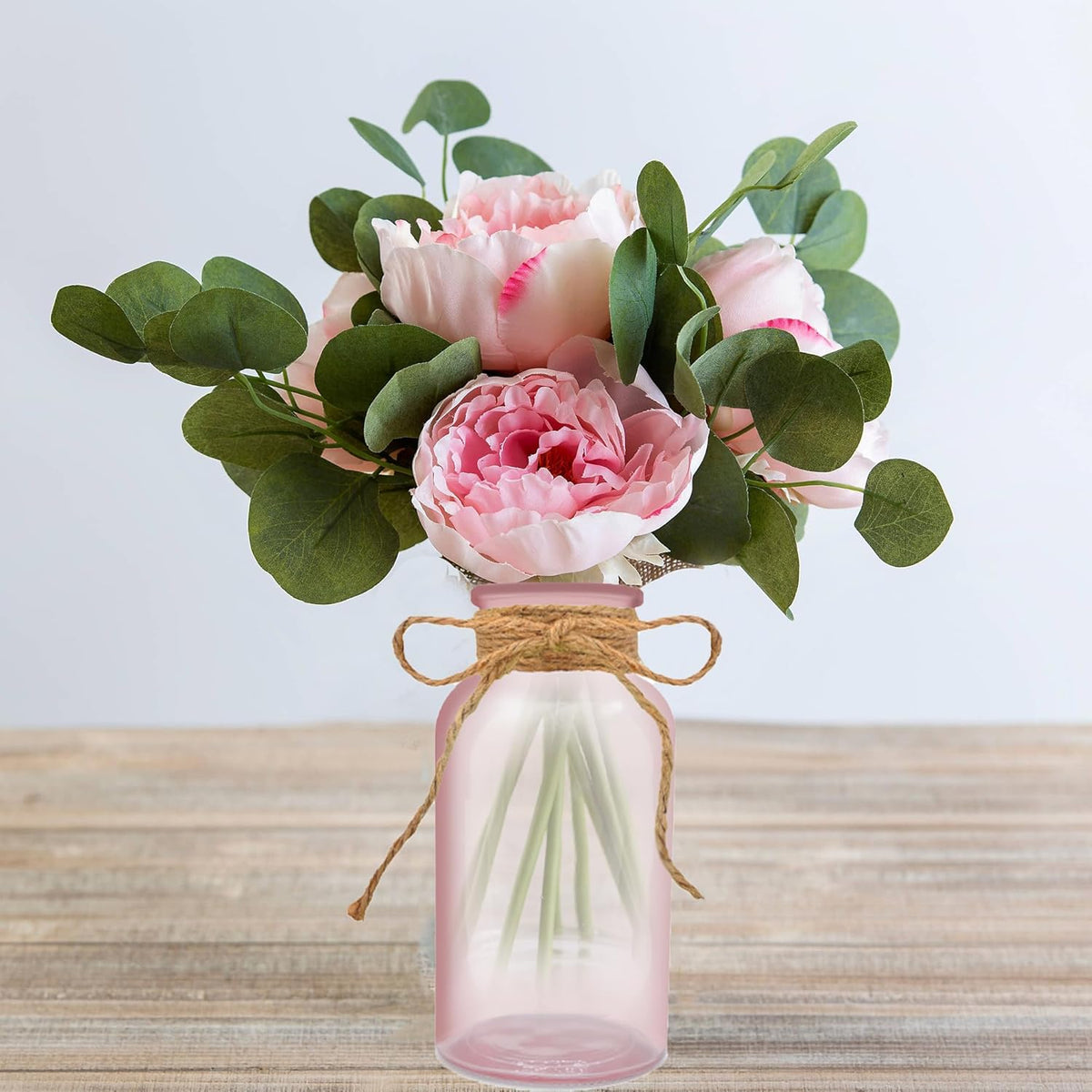 Vintage Glass Flower Vase，12 Pack Pink Farmhouse Glass Centerpiece Vases Mason Jars for Weddings