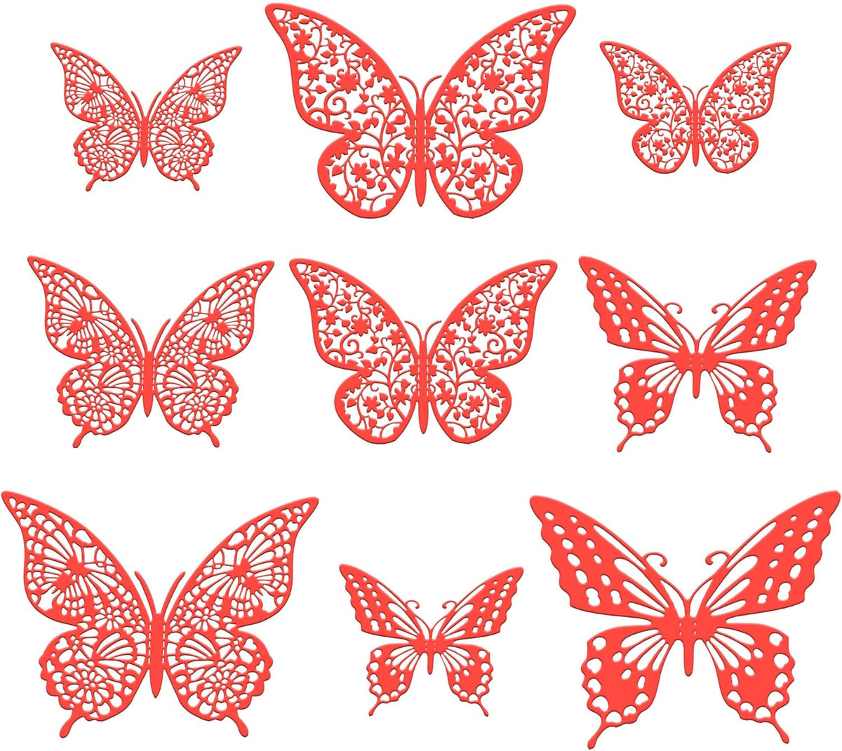 Gyufise 36 Pack Red Glitter 3D Butterfly Cupcake Toppers Hollow Cake Decorations for Birthday