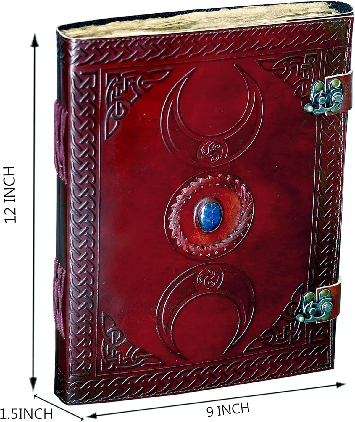 cuero 3 Moon Blue Lapiz Embossed Vintage Leather Journal | 240 Pages of Antique Handmade Deckle