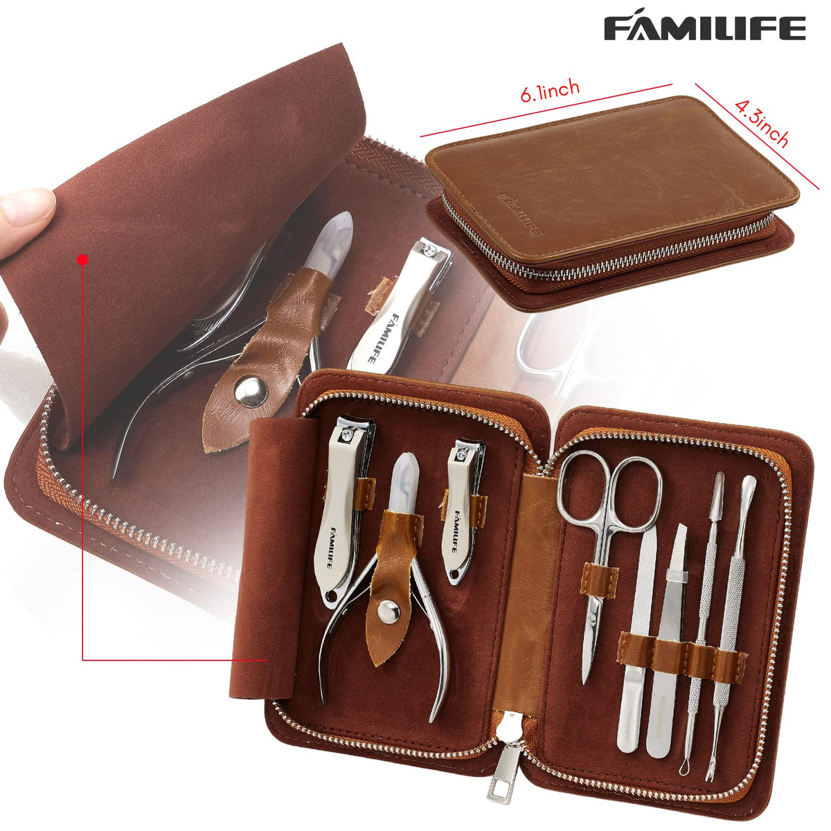 FAMILIFE Manicure Set, Nail Clippers Pedicure Tool, 8 pcs Stainless Steel Manicure Kit Professional