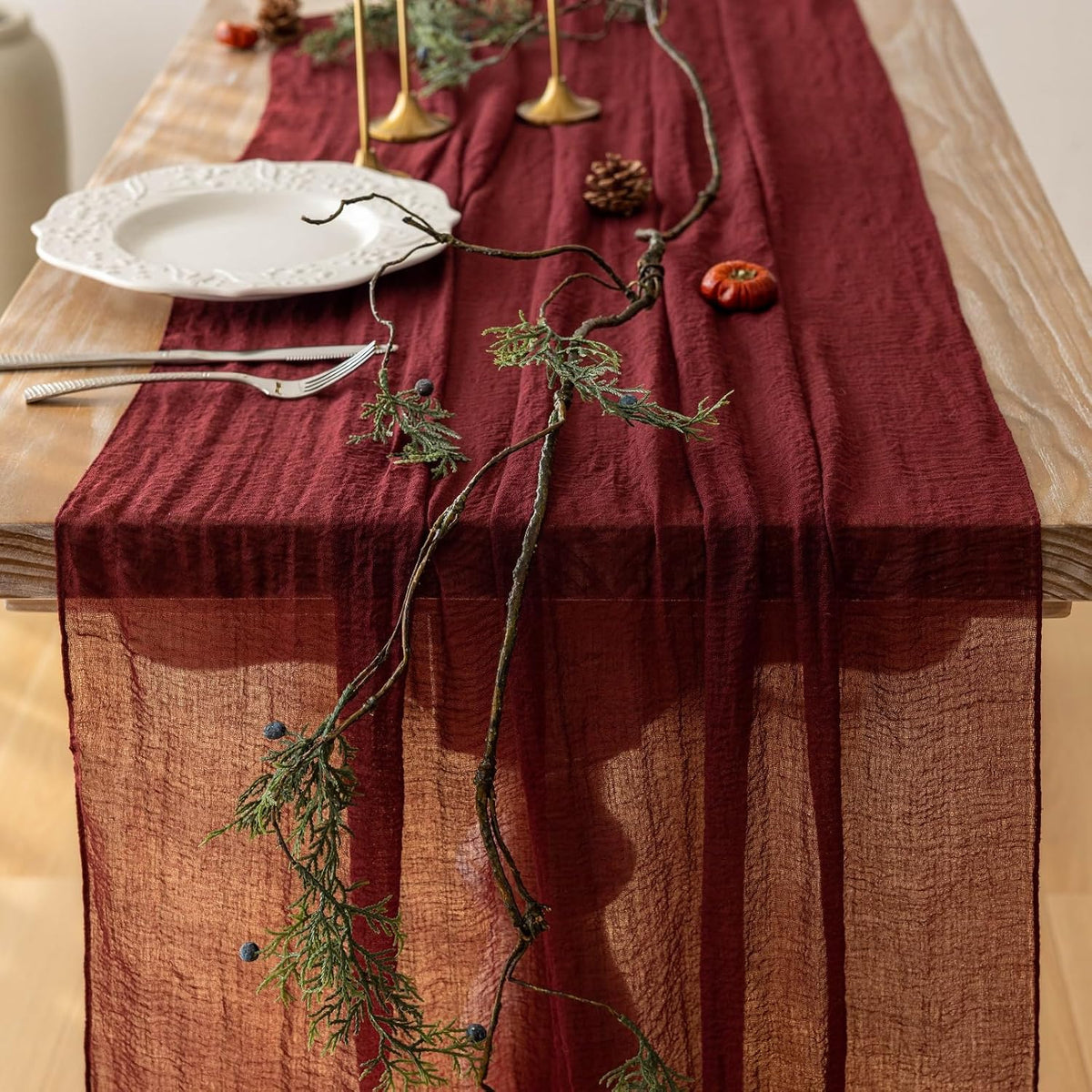 Burgundy Table Runner Red Cheesecloth Gauze 120 Inch 10 FT Rustic Boho Cheese Cloth Runner for