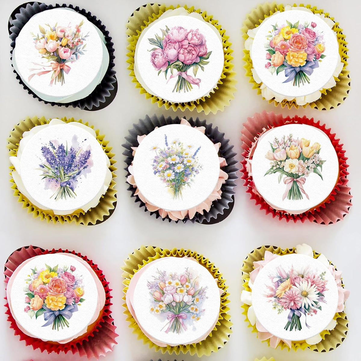 36PCS Edible Flower Bouquet Cupcake Toppers Wafer Paper Roses Daisy Lavender Flower Bouquet