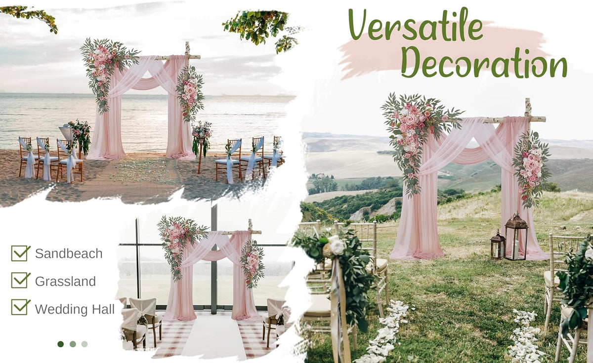 Wedding Arch Flowers with Drapes Kit (Pack of 4) - 2pcs Artificial Dusty Rose Deluxe Swag with 2pcs
