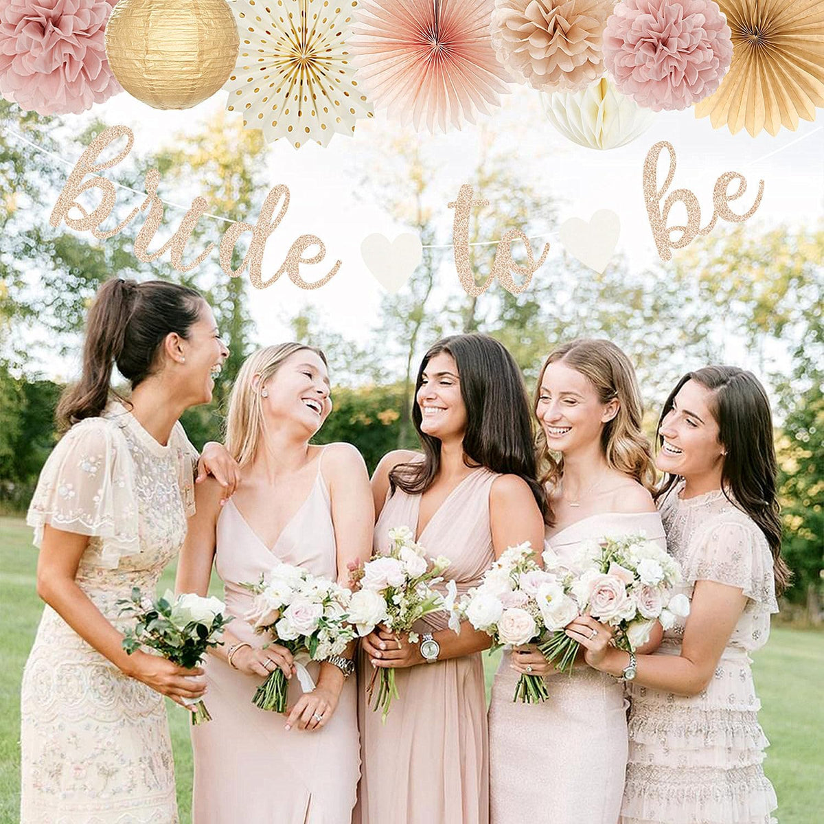 Champagne-Gold Beige Fall Boho Bachelorette Party-Decorations - 21pcs Women Bridal Shower Banner