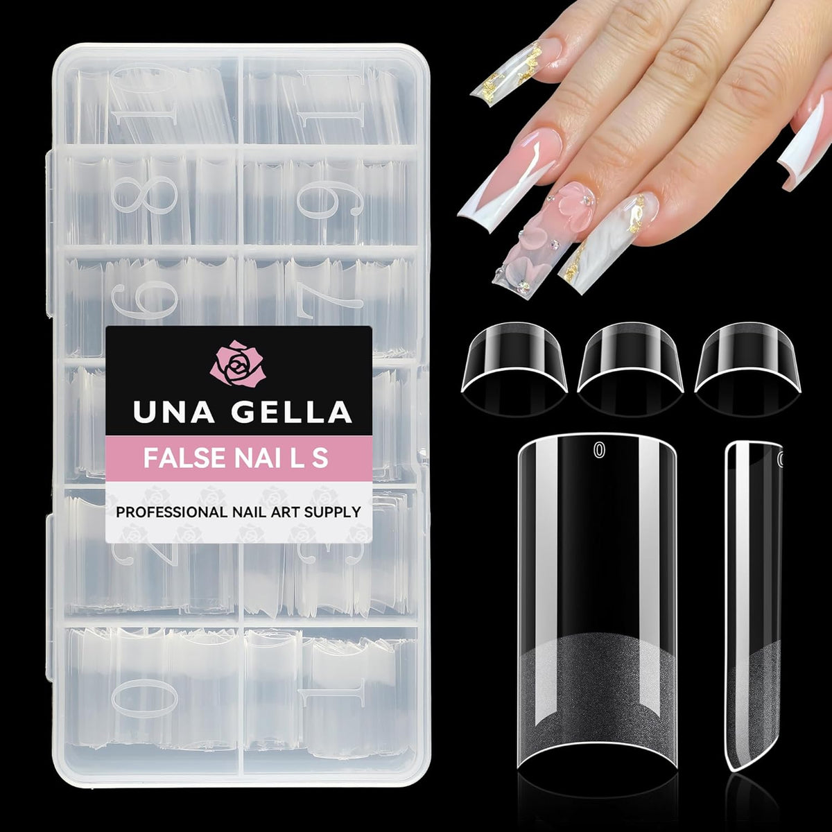 UNA GELLA No C Curve Medium Square Nail Tips 504 Pcs Half Cover Square Gel Nail Tips Pre-file Half