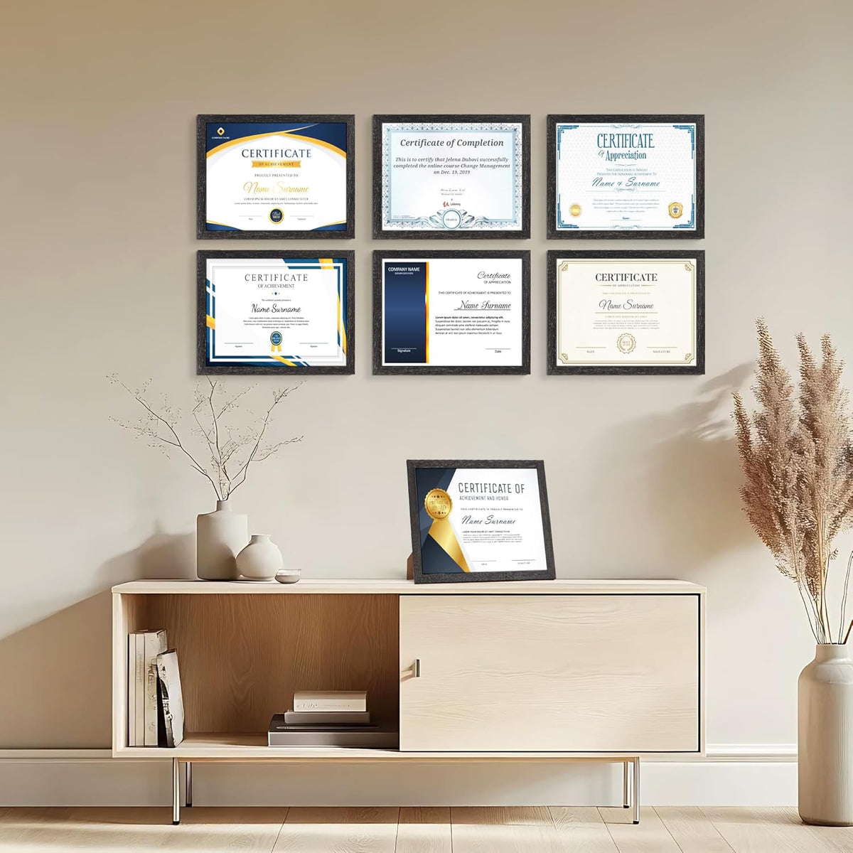 PETAFLOP Bulk 8.5 x 11 Picture Frame Set of 18, Rustic Black Document Certificate Frames for Wall