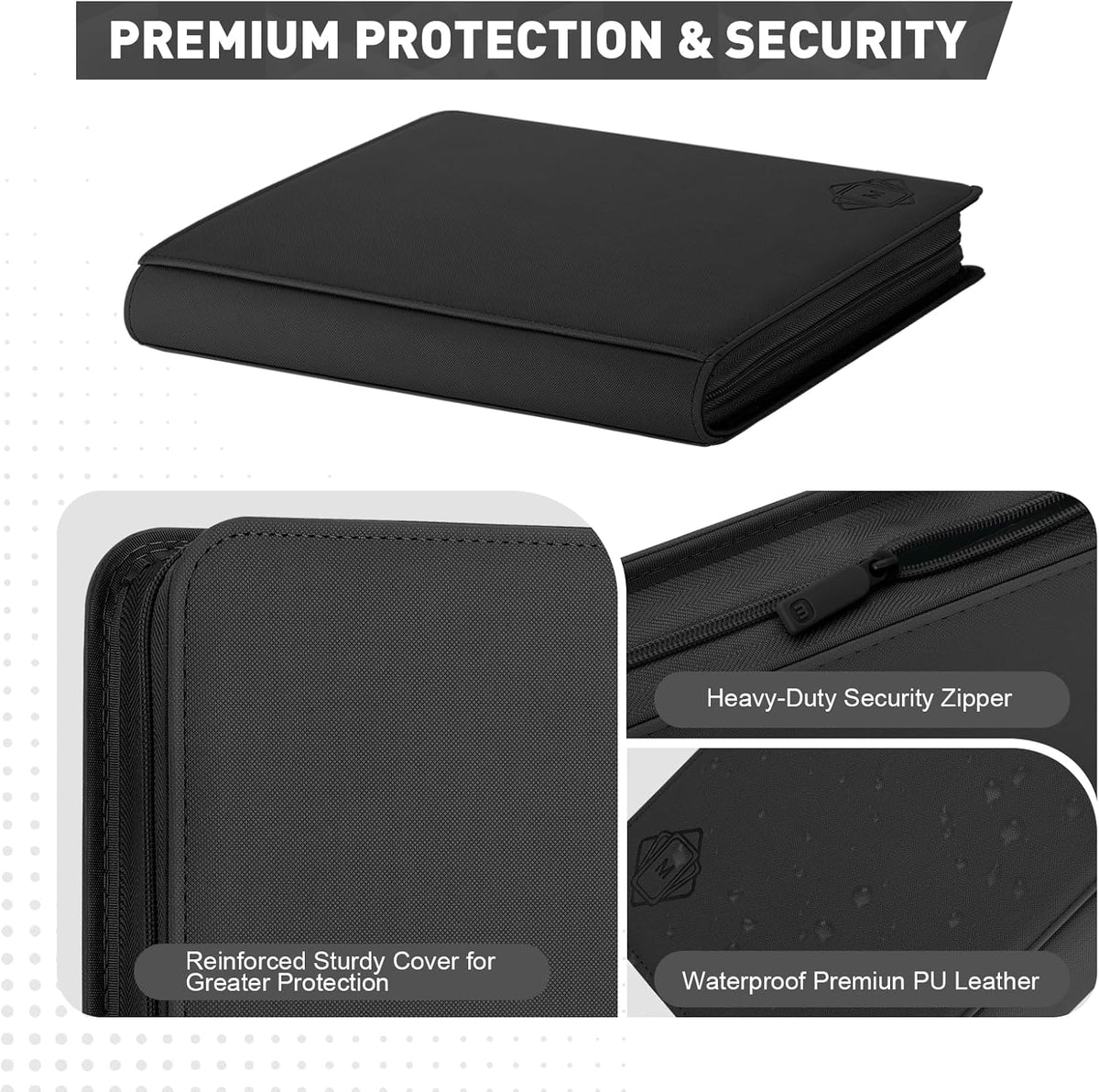 Premium Card Binder 12 Pocket for 720 Pockets Trading Card Binder, PU Zipper Card Collection Album