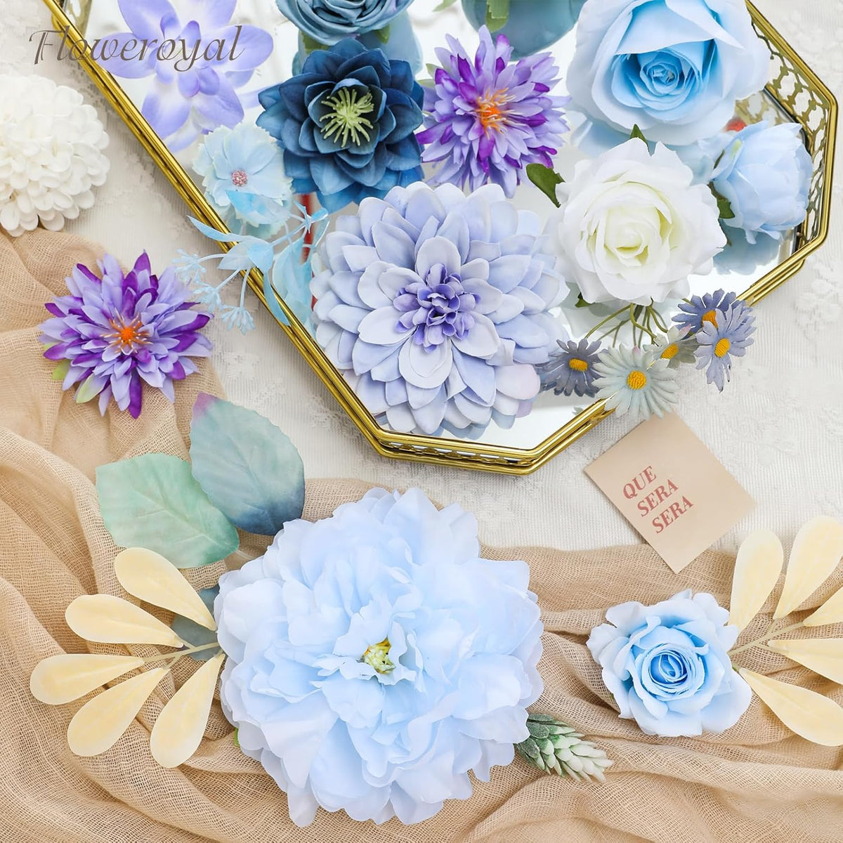 Floweroyal Artificial Flowers Combo Purple Flowers Mix Silk Flowers Dahlia Roses with Stems for DIY