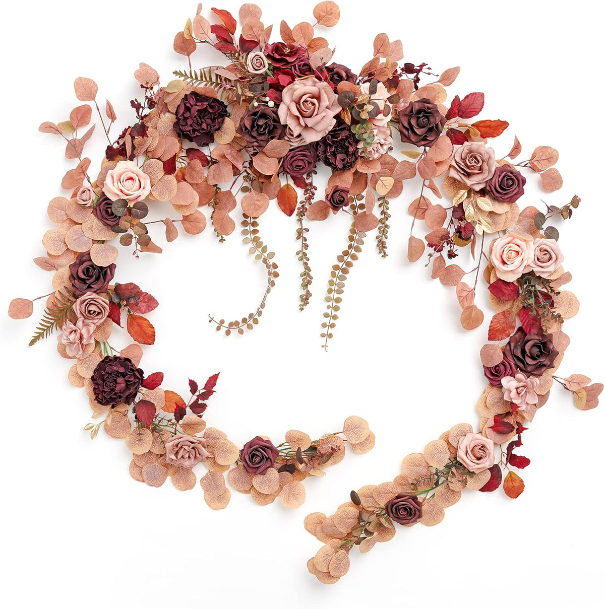 Ling's moment 9FT Eucalyptus and Willow Leaf Garland with White Flower, Handcrafted Wedding