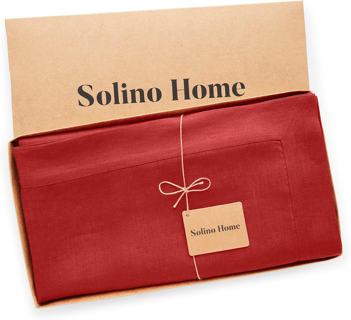 Solino Home Linen Red Tablecloth 60 x 102 Inch - 100% Pure Linen Rectangular Tablecloth - Machine