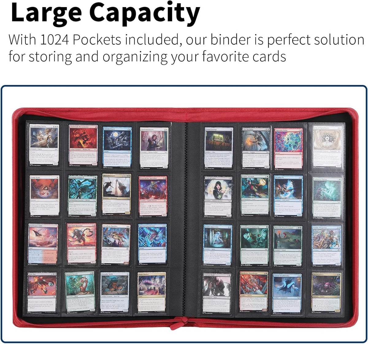 Snekdy premium 1024-pocket trading card binder, Card Albums 16 pockets, waterproof PU-leather Cover