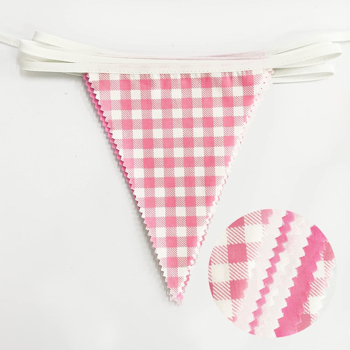 32Ft Hot Pink Plaid Checkered Pennant Banner Fabric Gingham Triangle Flag Bunting Garland Streamers