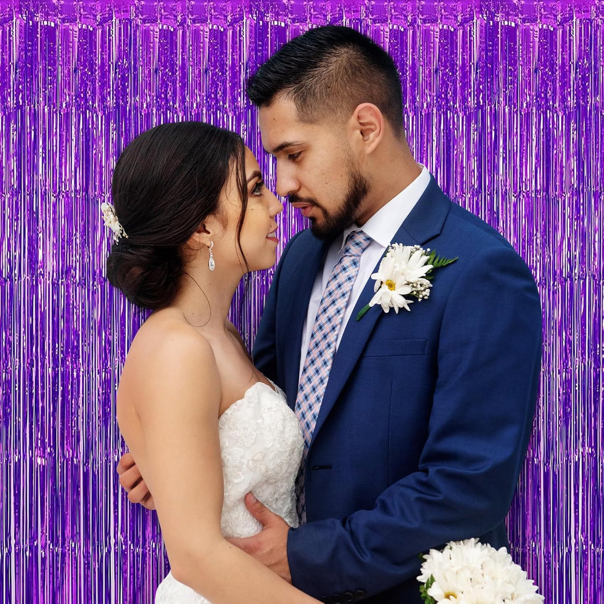 Purple Fringe Curtain Party Streamers, 12 Pack 3.3ft x 8.2 ft Foil Curtain Backdrop Tinsel Foil