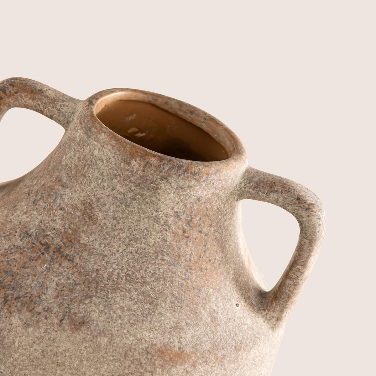 Mitt&Ditt Ceramic Flower Vase with Handles, 8 inch Tall Off-White Vase, Decorative Terracotta