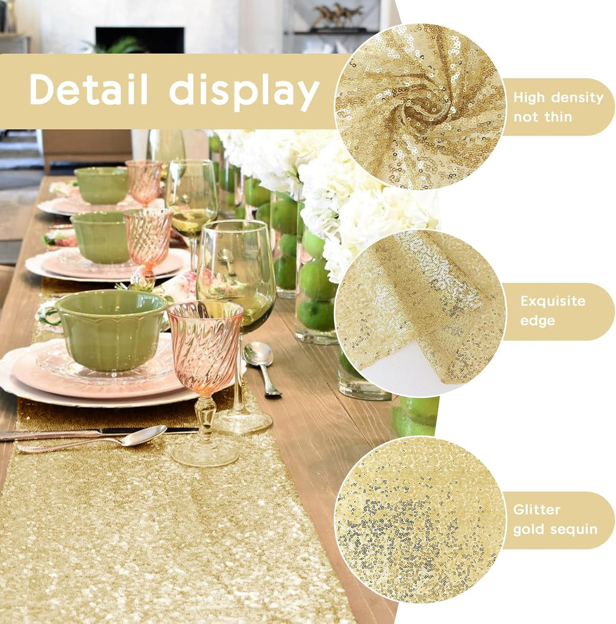 10 Packs 12 x 72 inches Sequin Table Runner, Gold Glitter Table Runner for Birthday Party Supplies