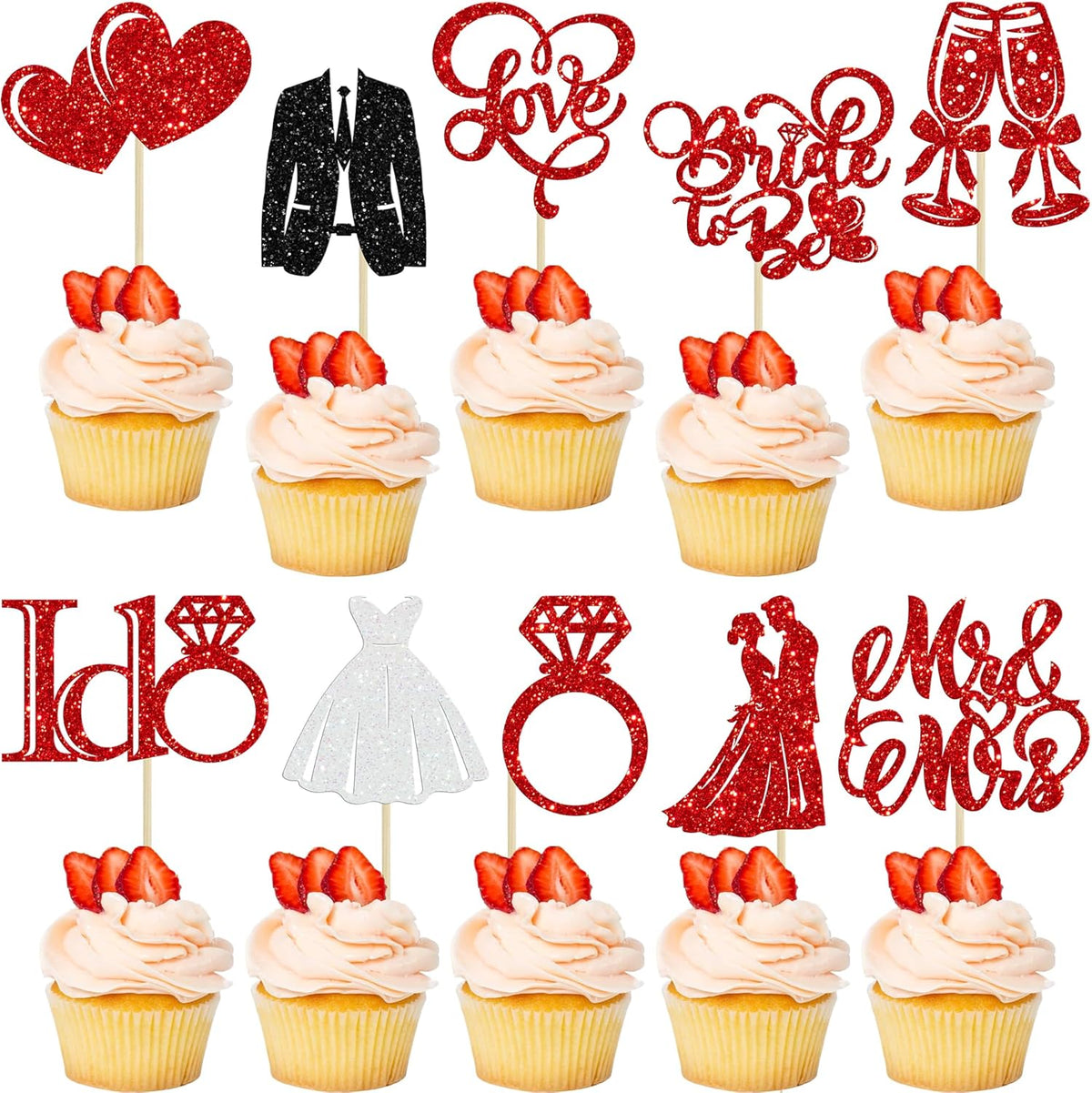 Gyufise 30Pcs Bride to Be Cupcake Toppers Glitter Diamond Ring I Do Love Cupcake Picks Miss to Mrs