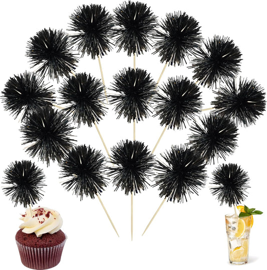 Ephlyn 30Pcs Foil Firework Cupcake Toppers Sparkle Tinsel Cupcake Picks Happy Birthday Cake