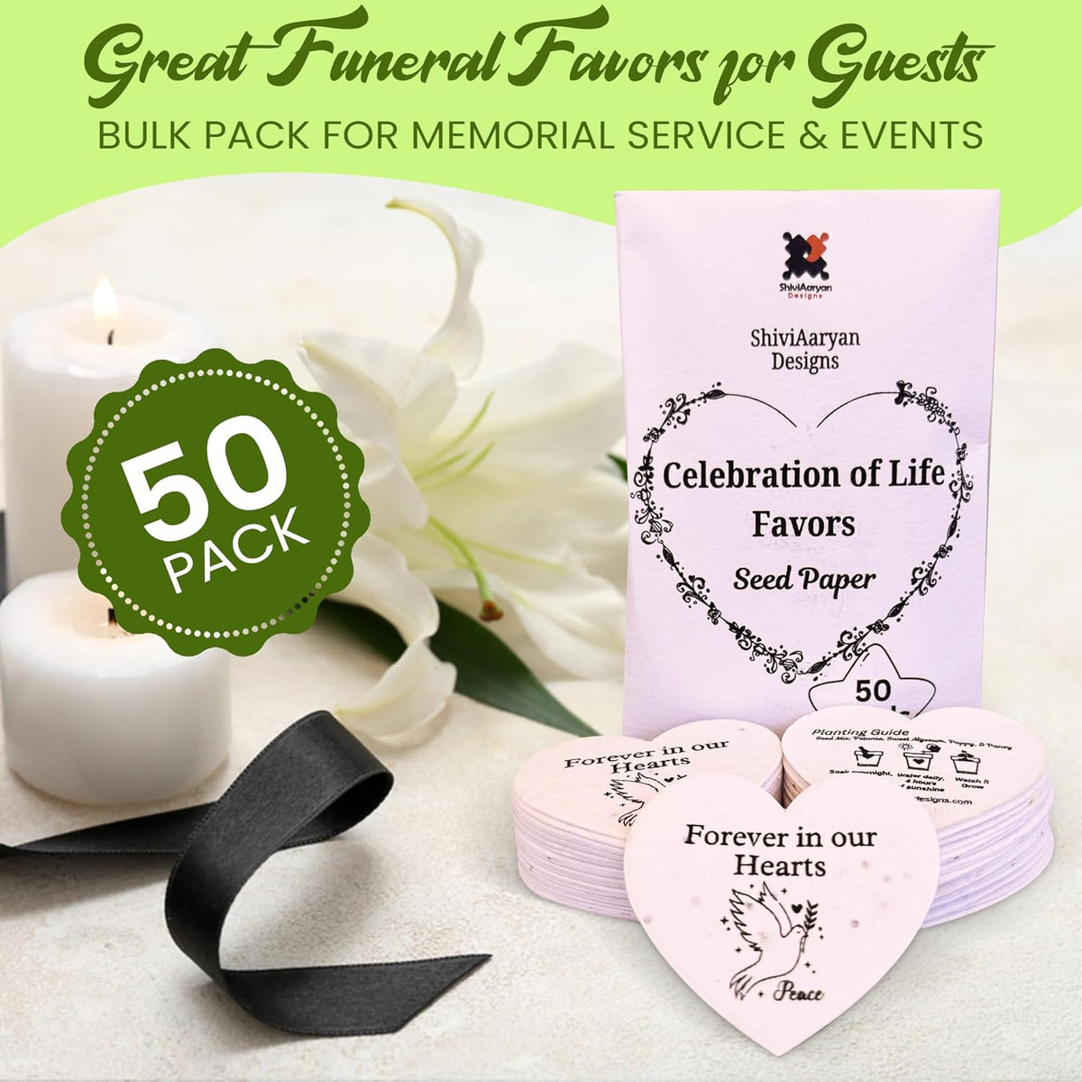 50 Plantable Seed Paper Funeral Favors for Guests - Handmade Seed Cards with Wildflower Seeds for