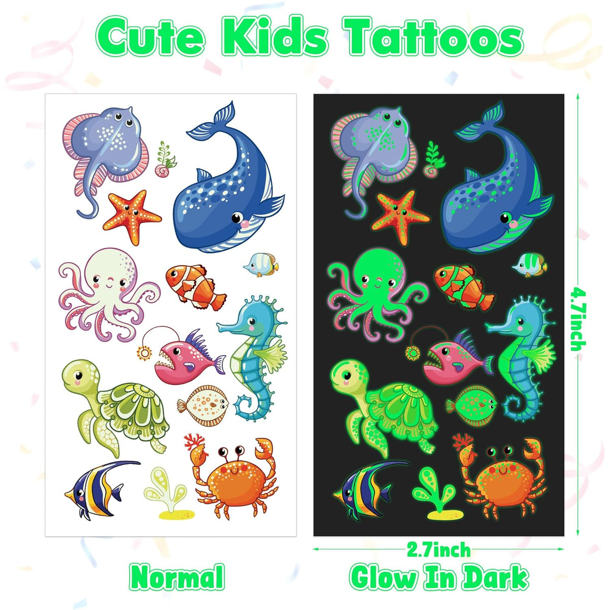 370 Patterns Party Favors for Kids, 36 Sheets Glow In Dark Stickers Luminous Temporary Tattoos