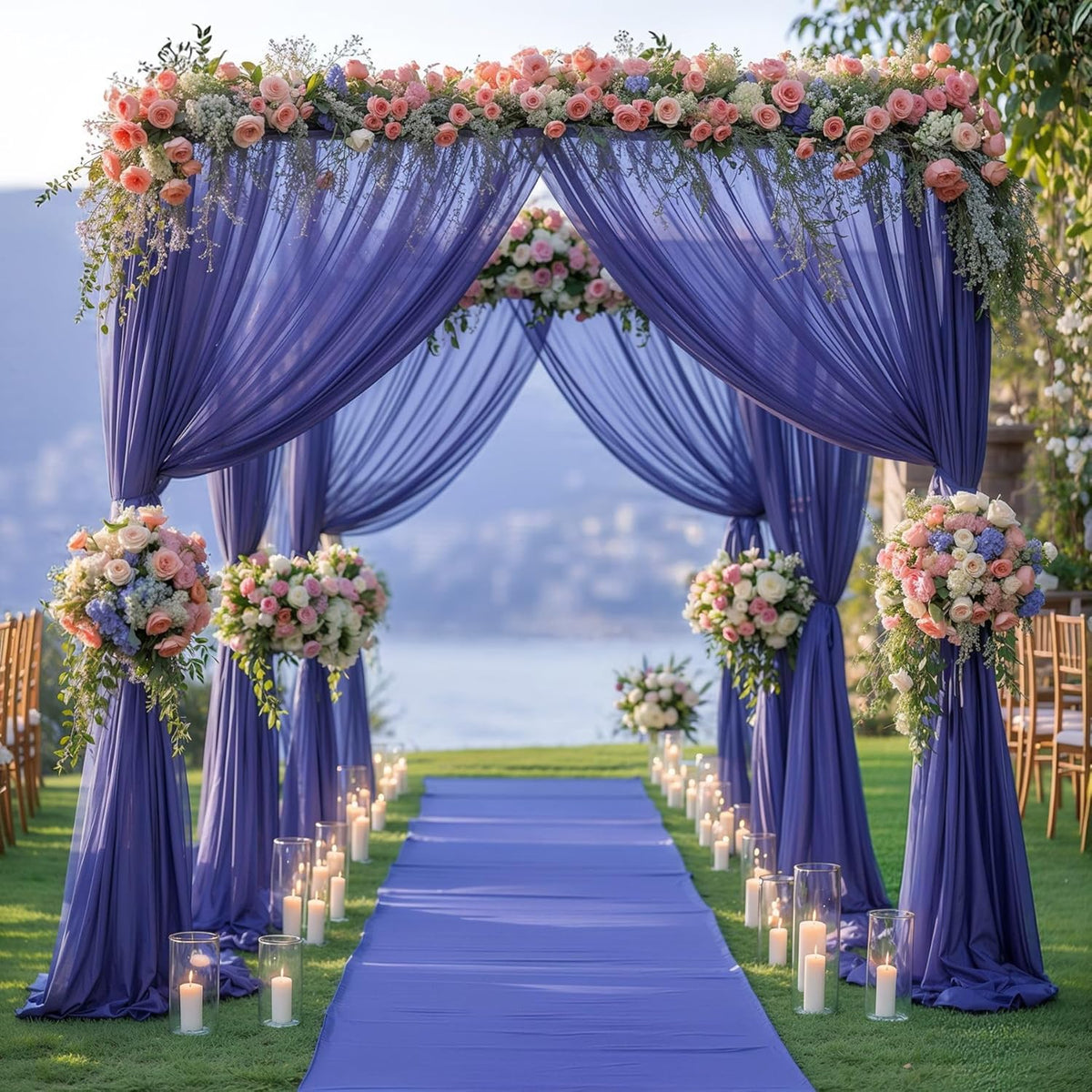 PARTISKY Wedding Arch Draping Fabric, 2 Panels 6 Yards Navy Blue Sheer Backdrop Curtain Window