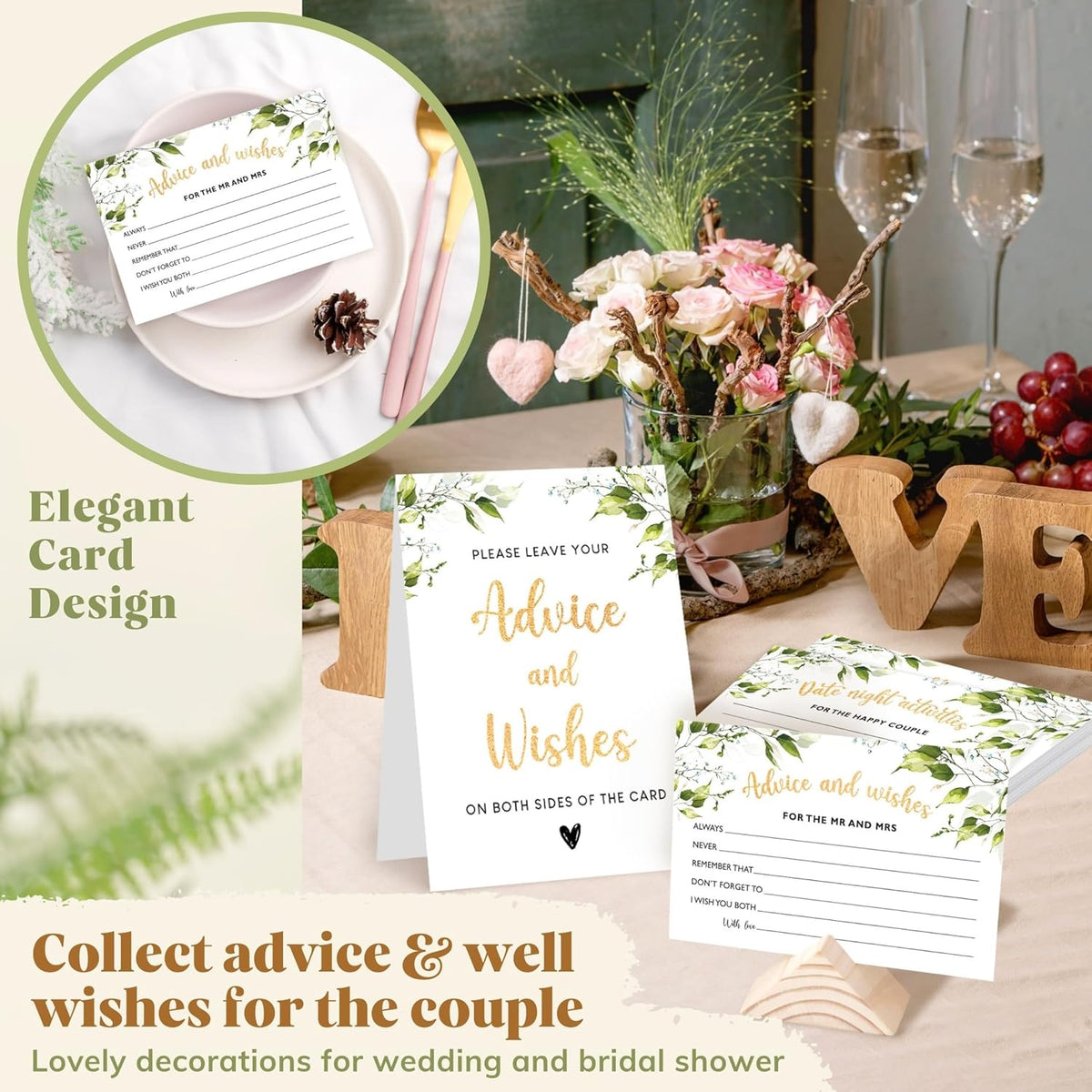 Advice and Wishes for The Mr and Mrs - 50 Wedding Advice Cards for Bridal Shower Decorations