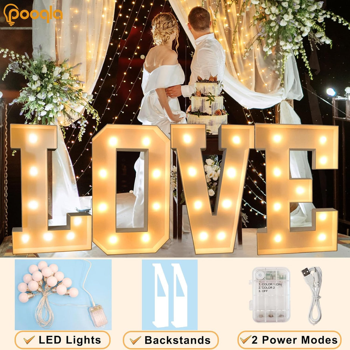 Pooqla 3FT Light Up Marquee Letters, Cool White and Warm White LED Large Lighted Marquee Letter